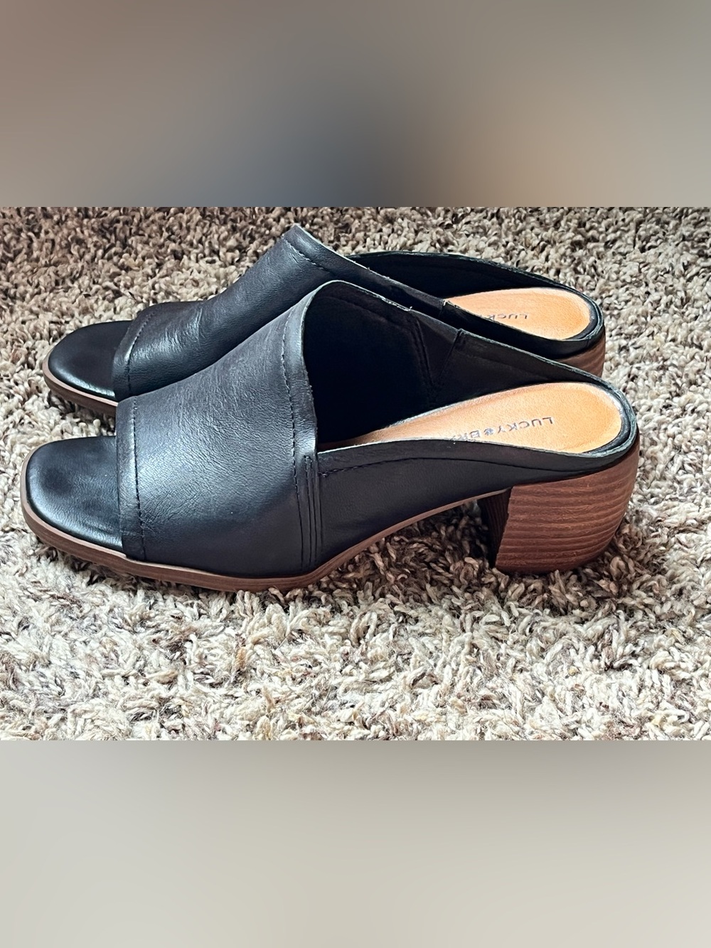 Lucky Brand Shoes Womens 7.5M Jemie Black Leather Heels Mule Slide Open Toe - Picture 5 of 12
